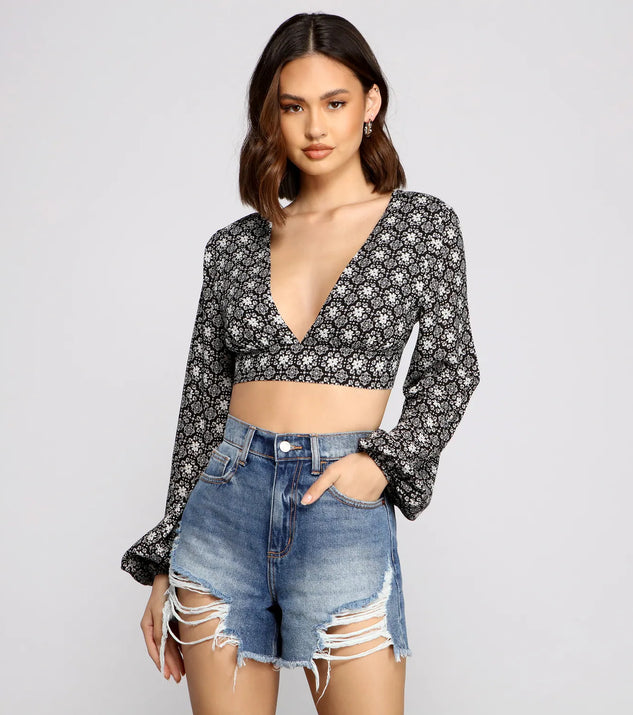 Bohemian Flair Tie-Back Crop Top