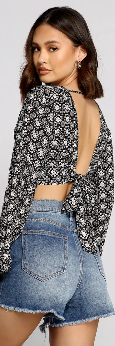 Bohemian Flair Tie-Back Crop Top