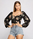 Floral Hour Lace-Up Crop Top