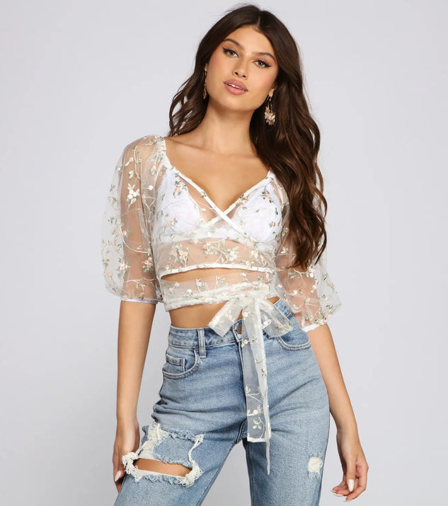 Effortlessly Embroidered Floral Crop Top