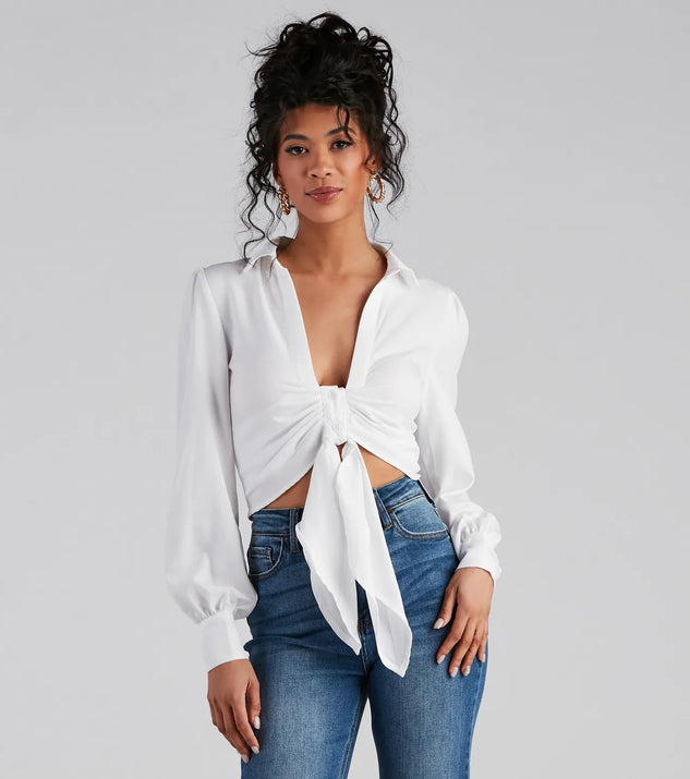 Sultry For Me Tie-Front Collared Top