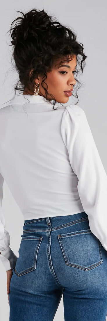 Sultry For Me Tie-Front Collared Top