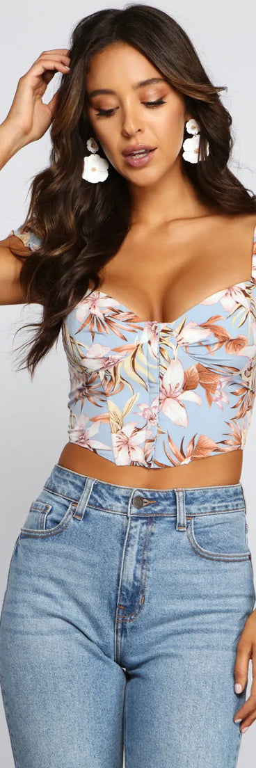 Tropical Dream Puff Sleeve Corset Top