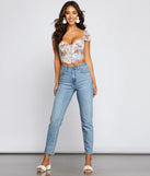 Tropical Dream Puff Sleeve Corset Top