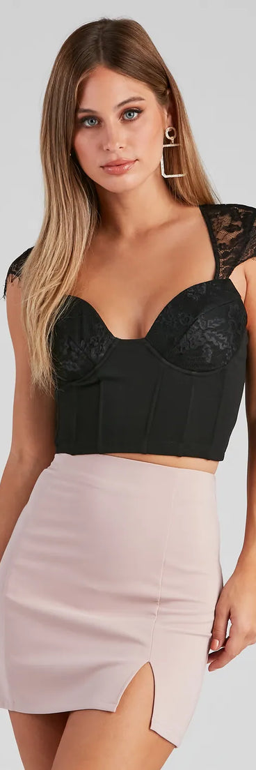 Sultry In Lace Cap Sleeve Bustier