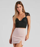 Sultry In Lace Cap Sleeve Bustier