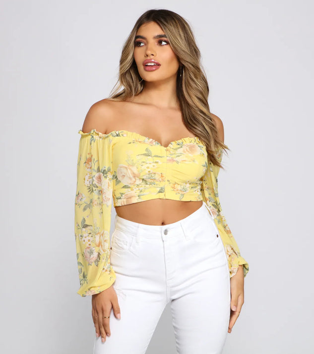 Off The Shoulder Floral Sensation Crop Top