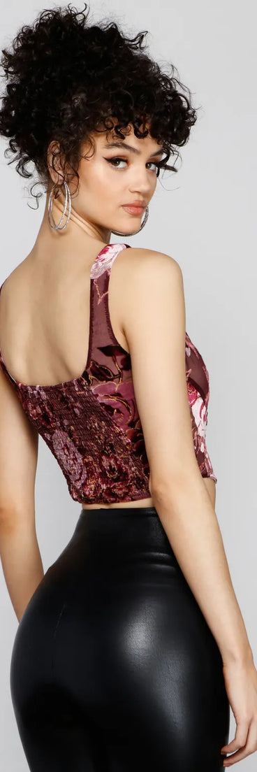 Floral Fusion Burnout Velvet Corset