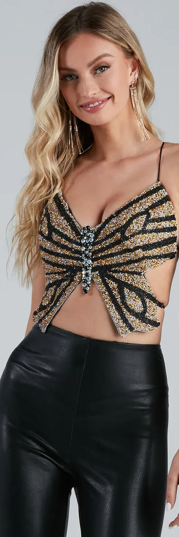 Gorgeous Glam Beaded Butterfly Top