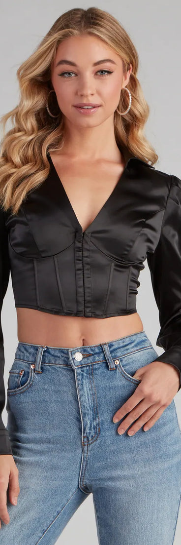 Be My Sweetheart Corset Satin Crop Top