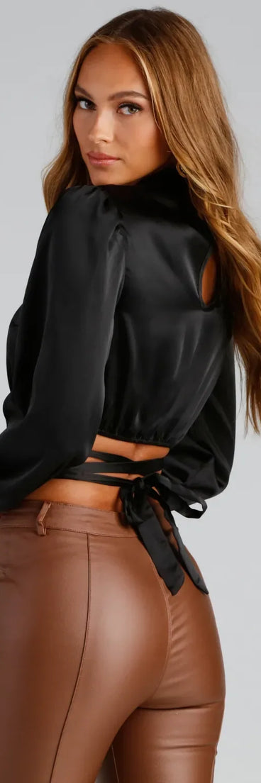 Satin Dreams Tie-Waist Chain Necklace Top