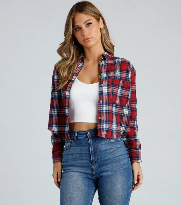 Taking Knit Easy Plaid Flannel Top