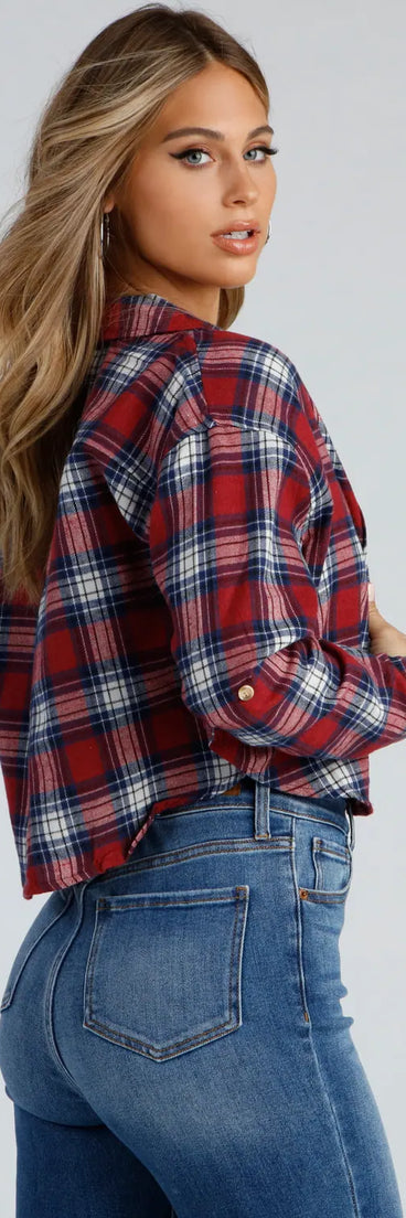 Taking Knit Easy Plaid Flannel Top