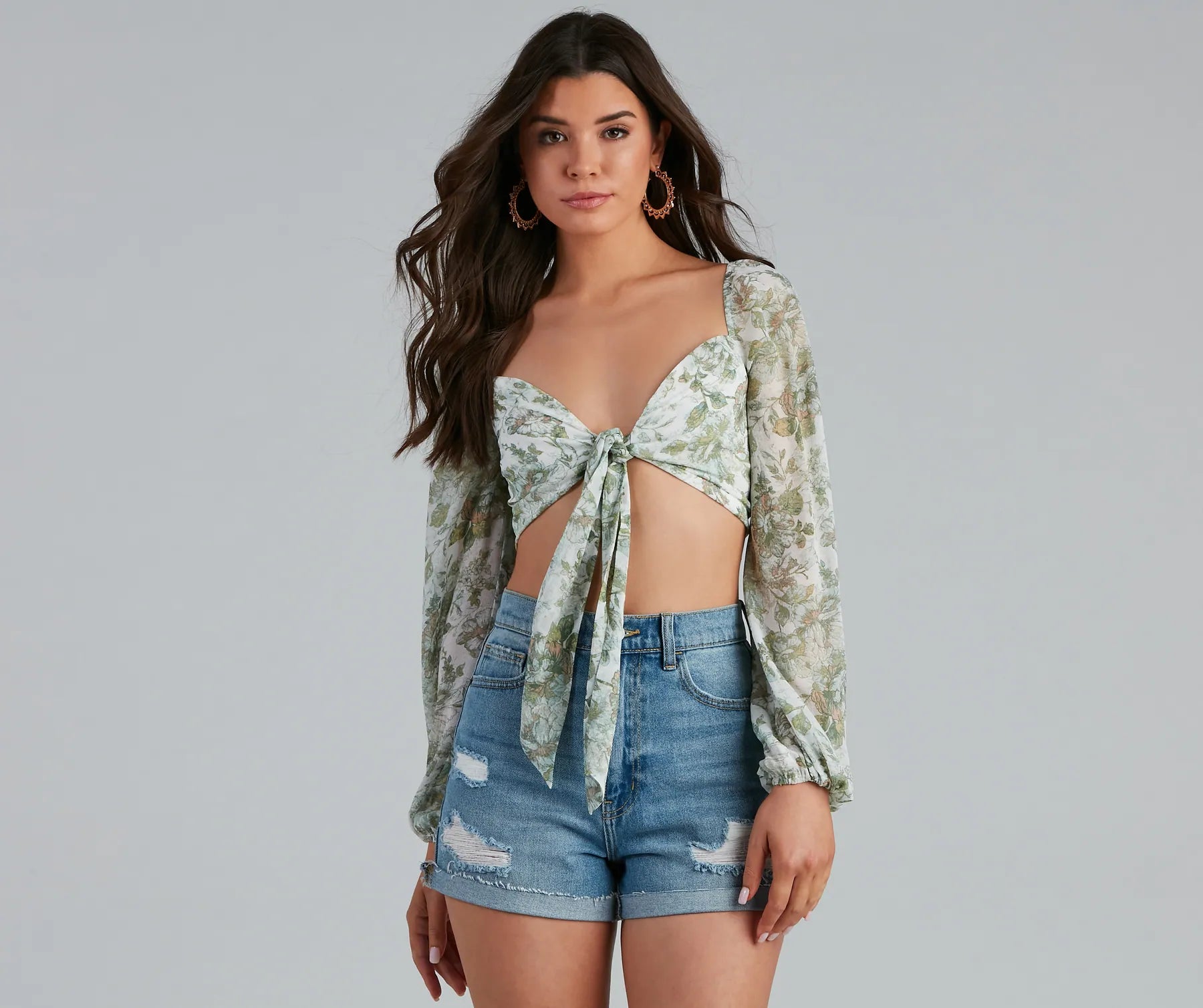 Chic Dainty Floral Tie-Front Top | Windsor