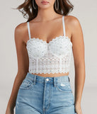 The Reigning Lace Bustier Top in white with a modern design and trendy look is part of the latest women's tops collection to elevate your 2025 wardrobe.