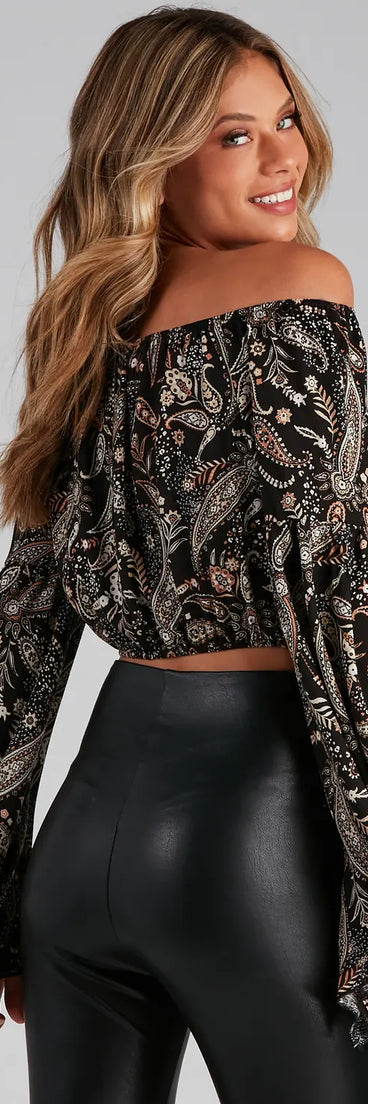 Boho Bell Paisley Off-The-Shoulder Top