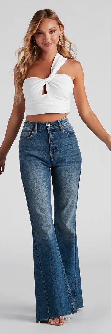 One Sided Linen Ruched Crop Top