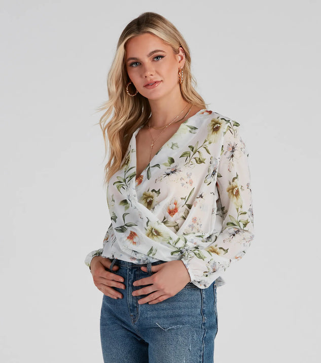 Floral Romance Chiffon Surplice Top Windsor