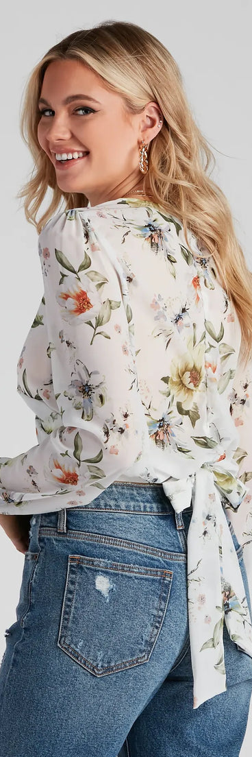 Floral Romance Chiffon Surplice Top