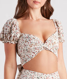 So Darling Ditsy Floral Puff Sleeve Crop Top
