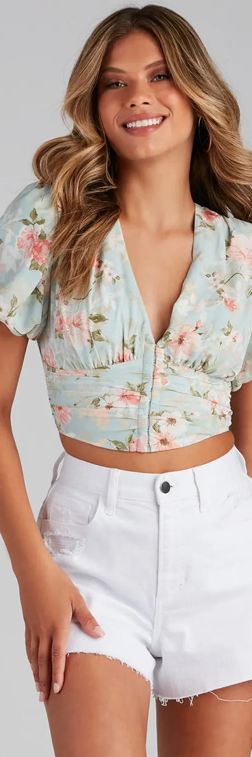 Love Swept Floral Puff Sleeve Corset