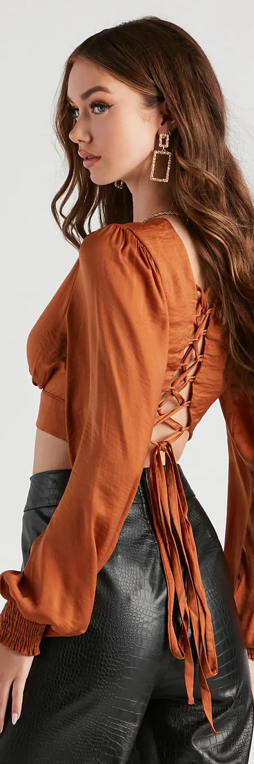 Dreamy Date Vibes Satin Cropped Blouse
