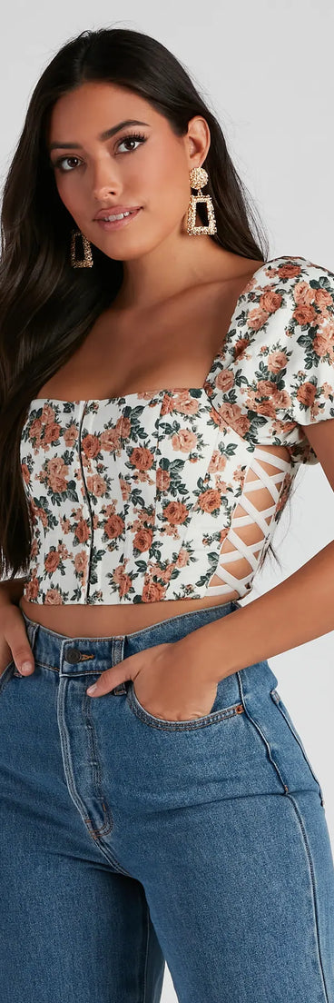 Gorgeous Blooms Puff Sleeve Crop Top