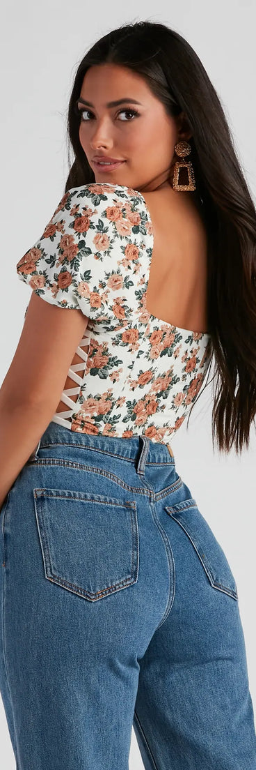 Gorgeous Blooms Puff Sleeve Crop Top