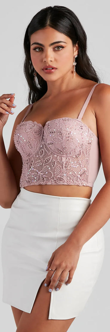Pretty Glam Embellished Lace Bustier