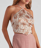 Sweet In Floral Satin Halter Top
