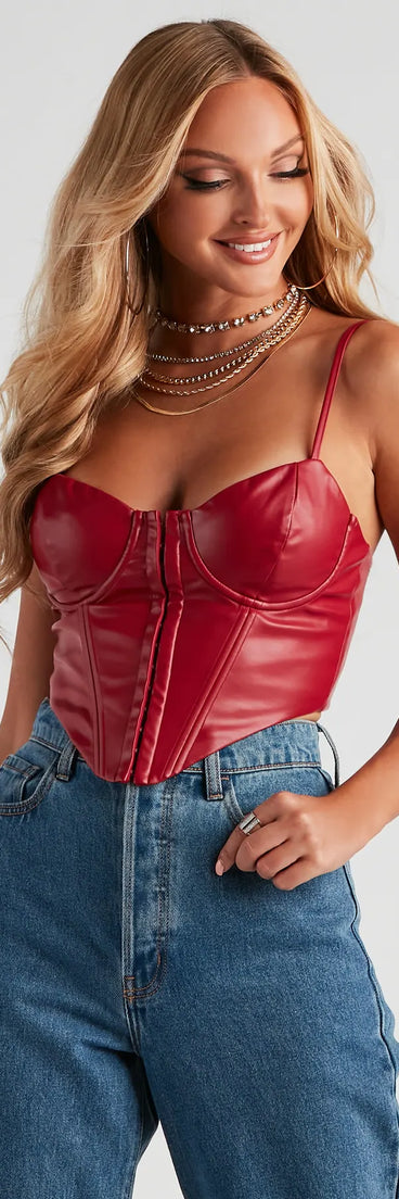 High Roads Faux Leather Corset Crop Top