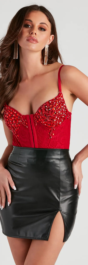 Lace Be Glam Bead Bustier Bodysuit