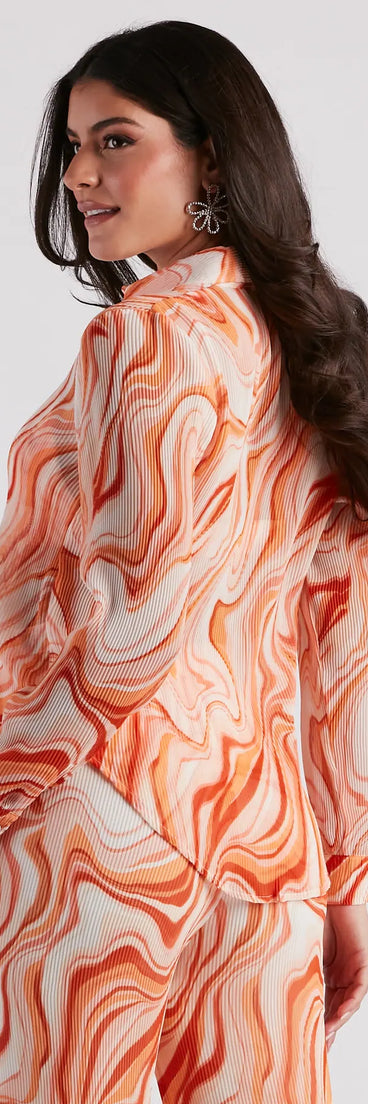 Spring Break Vibes Pleated Button-Down Top