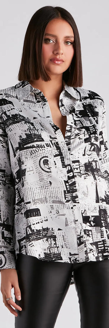 Daily Scoop Satin Newspaper Top