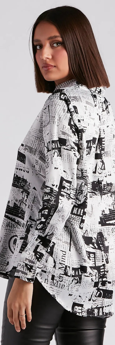 Daily Scoop Satin Newspaper Top