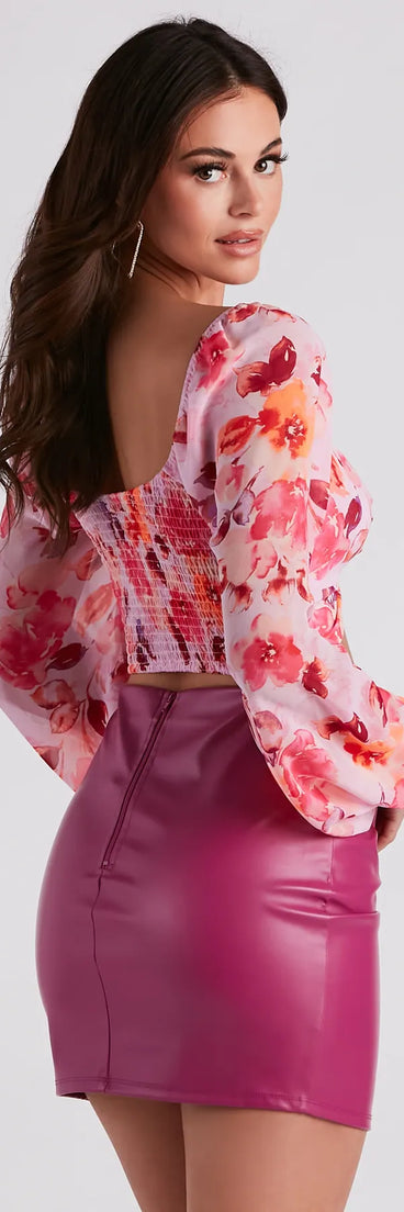 Floral Blooms Chiffon Twist-Front Top