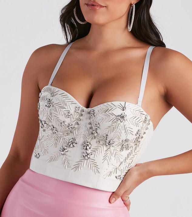 Radiant Glamour Rhinestone Faux Leather Corset | Windsor