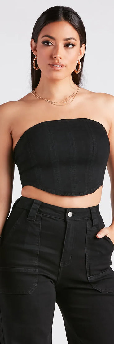 It's A Mood Strapless Twill Denim Corset