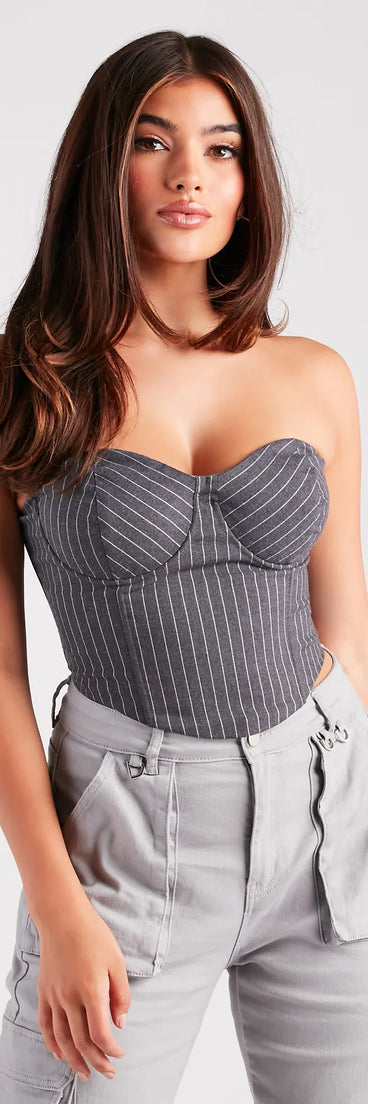 Modern Posh Strapless Pinstripe Corset Top