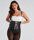 Lil' Red Lace-Up Corset Bodysuit