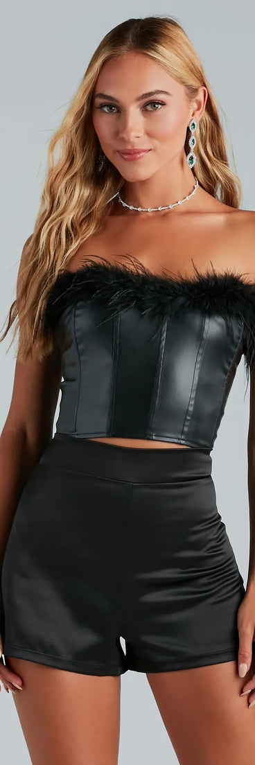 Call Me Fab Marabou Feather Faux Leather Corset