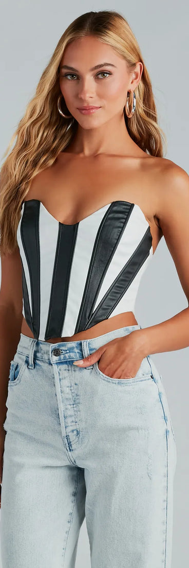 Major Diva Striped Faux Leather Corset Top