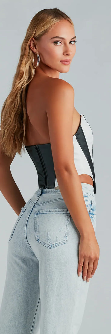 Major Diva Striped Faux Leather Corset Top