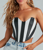 Major Diva Striped Faux Leather Corset Top