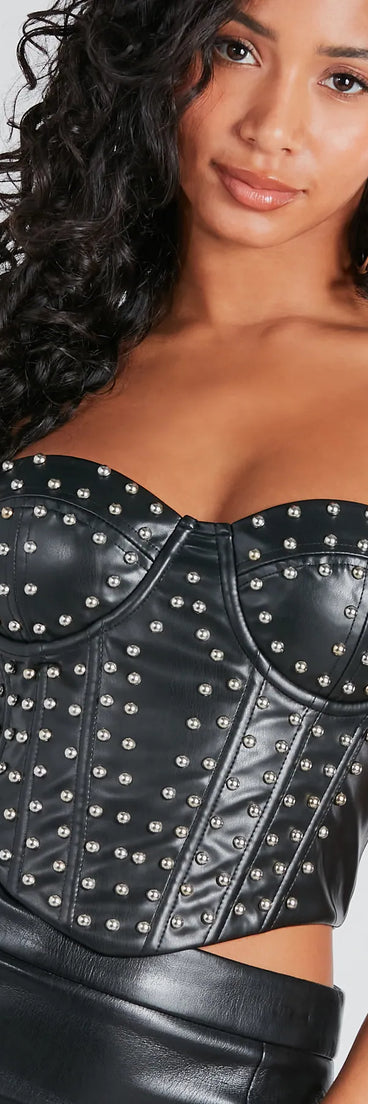 Found A Stud Faux Leather Strapless Bustier