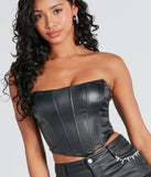 The Popular Demand Faux Leather Corset Top in black brings edge and energy to your vibe, ready to elevate any festival look or concert outfit.