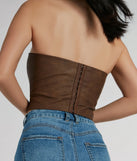 The waist-defining bodice style of the Cute Country Look Western Faux Leather Corset Top in brown is perfect for making a statement with your outfit and provides the structure, molded cups, or lace-up details that capture the corset trend