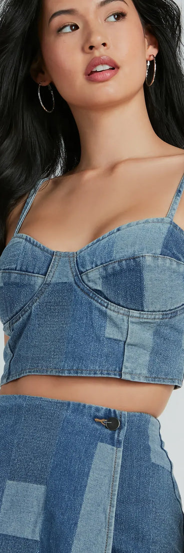 Retro Fab Patchwork Denim Bustier Top