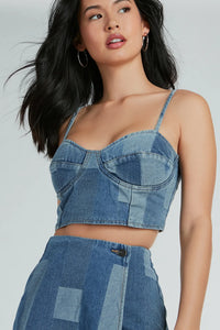 Retro Fab Patchwork Denim Bustier Top | Windsor