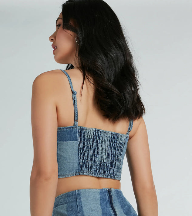 Retro Fab Patchwork Denim Bustier Top | Windsor